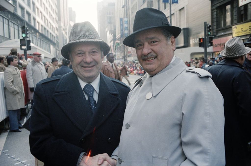 Miniature of Congressman Frank Annunzio with a friend at the Columbus Day Parade