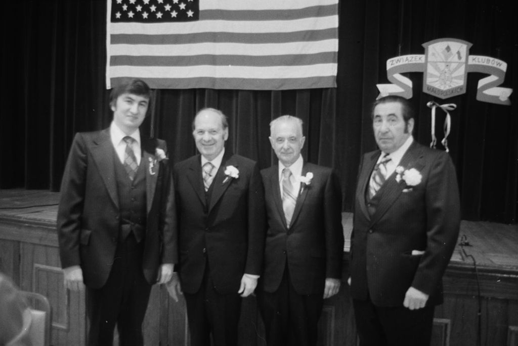 Miniature of Congressman Frank Annunzio meets with George Migala and others at the Alliance of Polish Clubs
