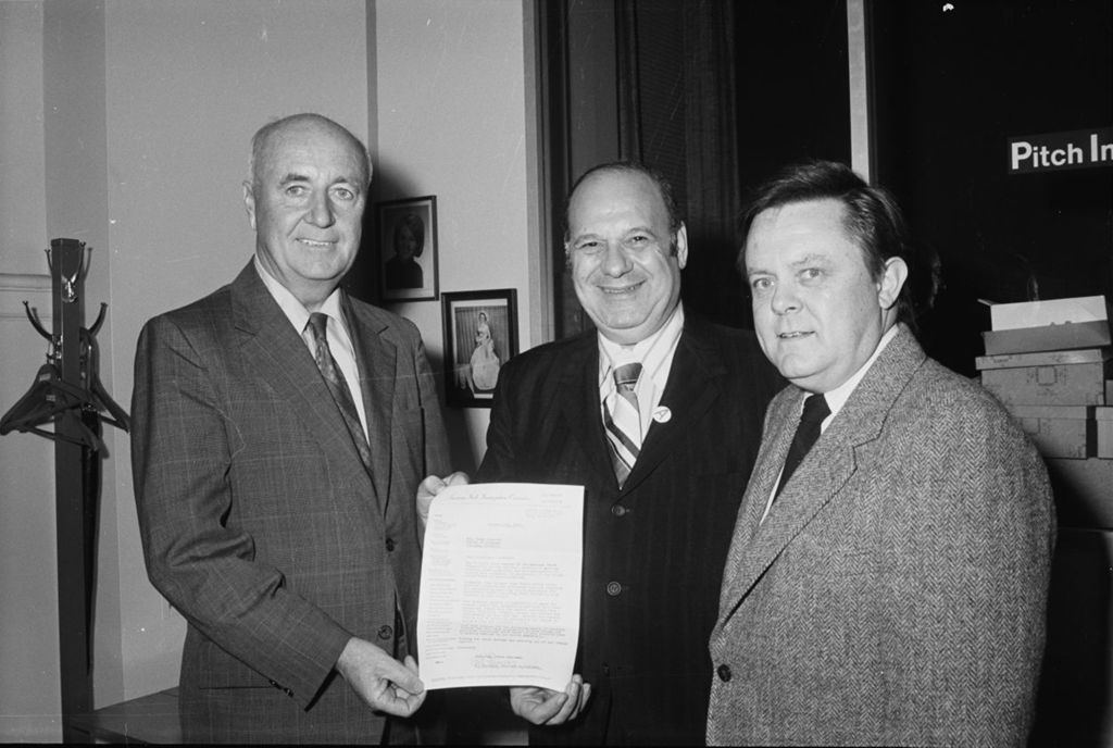 Miniature of Congressman Frank Annunzio with Irish Immigration Committee members Pat Hennesy and John Foy