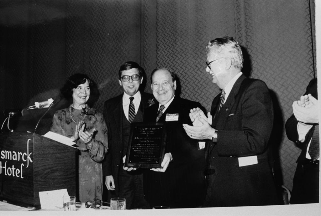 Miniature of Congressman Frank Annunzio with Judge Marilyn R. Komosa and the President of the Polish National Alliance