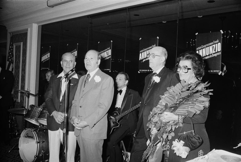 Alderman Anthony Laurino, Congressman Frank Annunzio, Chester Wiktorski, and Mrs. Angeline Annunzio at the 39th ward party