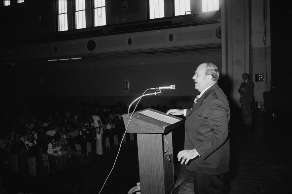 Miniature of Congressman Frank Annunzio speaking to Schurz High School Assembly