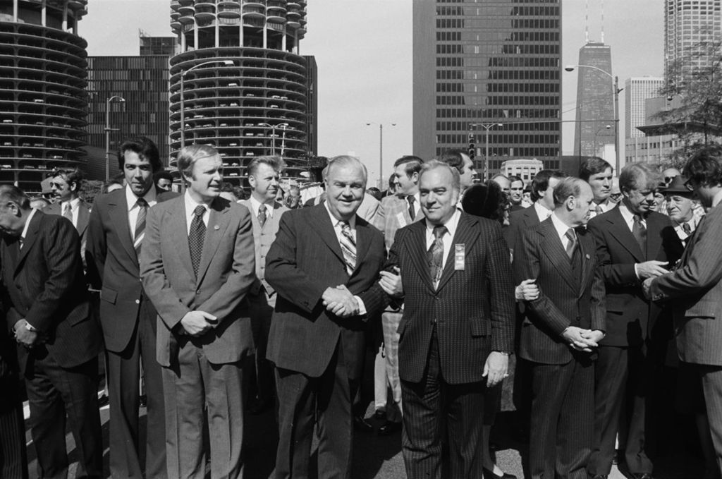 Group of individuals including Mike Howlett, Frank Annunzio and Jimmy Carter