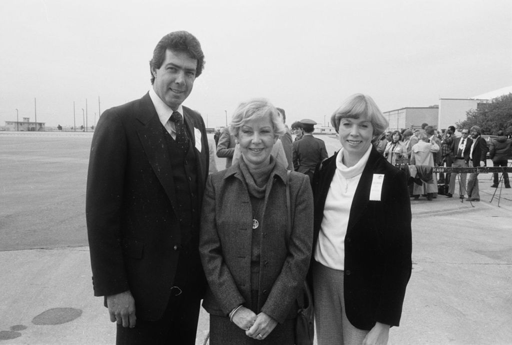Marty Russo, Jane Byrne, and Mrs. Russo at the airport