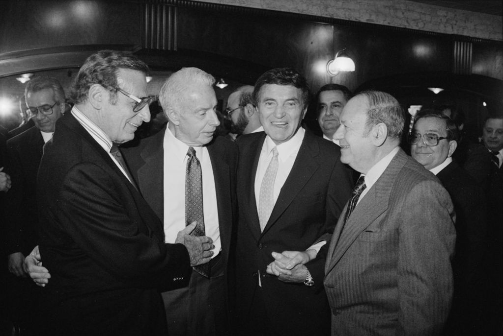 Miniature of Irv Kupcinit, Joe DiMaggio, Sid Muchman and Congressman Frank Annunzio