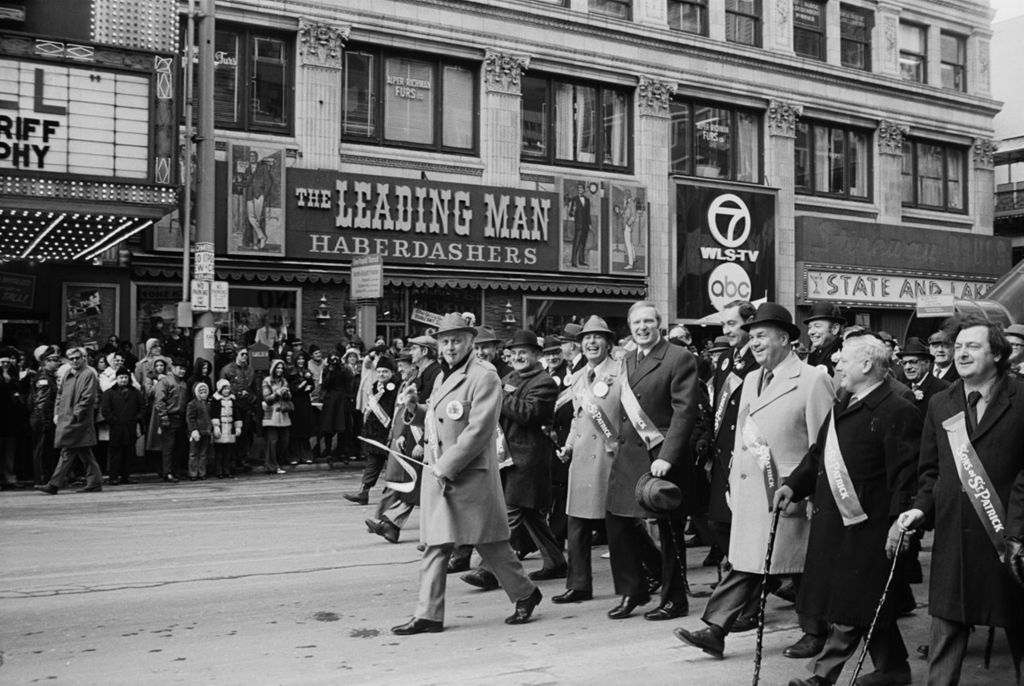 Front line of marchers in a St. Patrick's Day parade