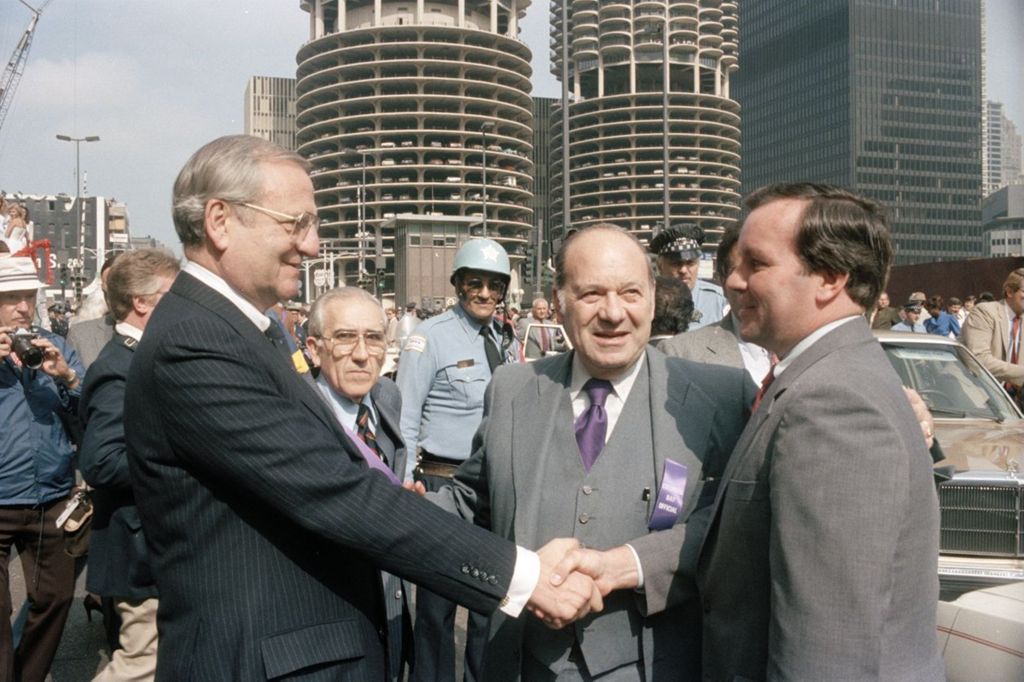 Lee Iacocca, Congressman Frank Annunzio, and Mayor Richard M. Daley