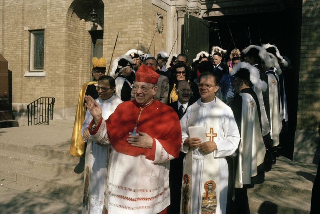 Miniature of Cardinal Cody leads procession out of church