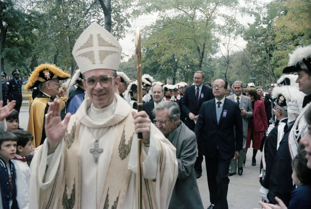 Cardinal Joseph Bernardin leading the Columbus Day Parade procession