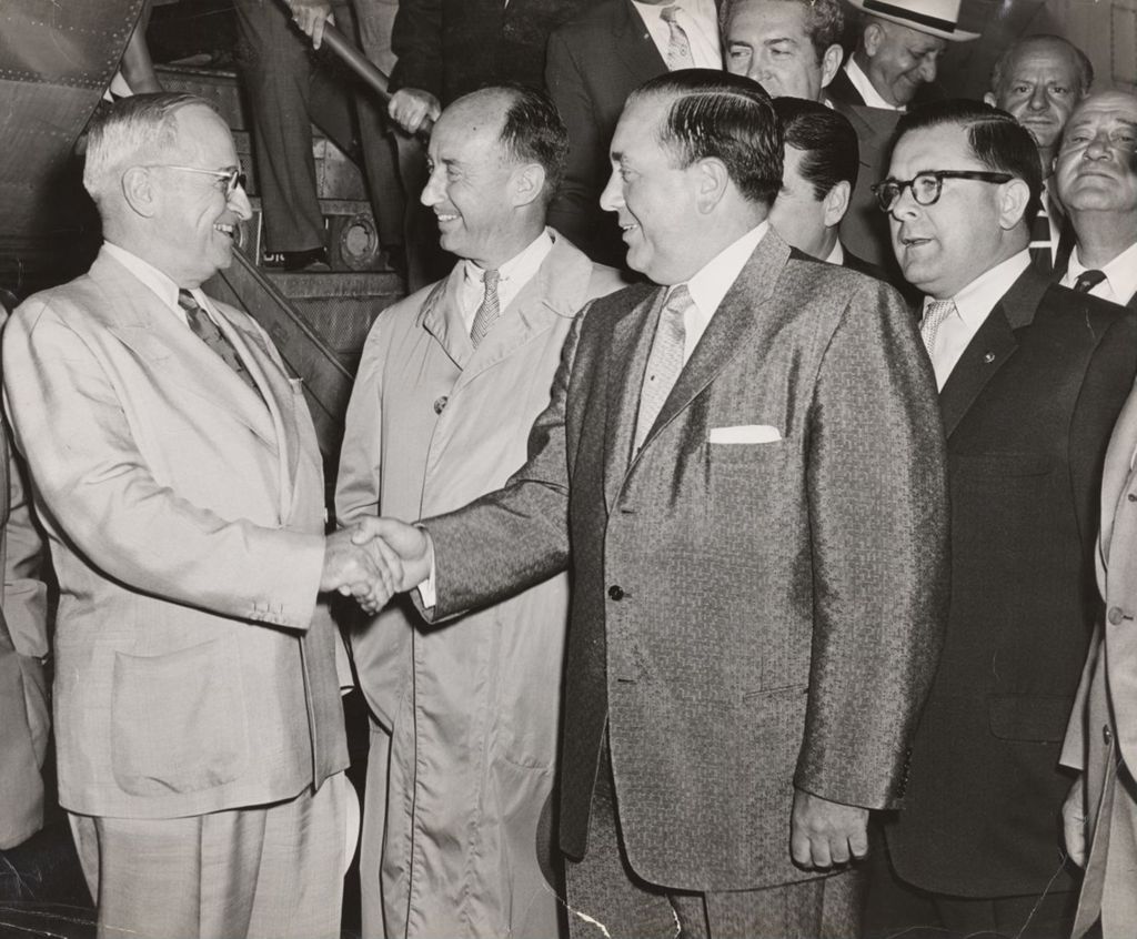 President Harry S. Truman shaking hands with Richard J. Daley