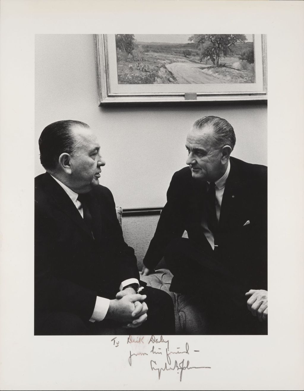 Miniature of Richard J. Daley and Lyndon B. Johnson in conversation