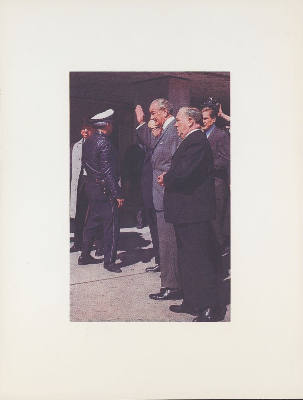 Richard J. Daley standing outside with Lyndon B. Johnson