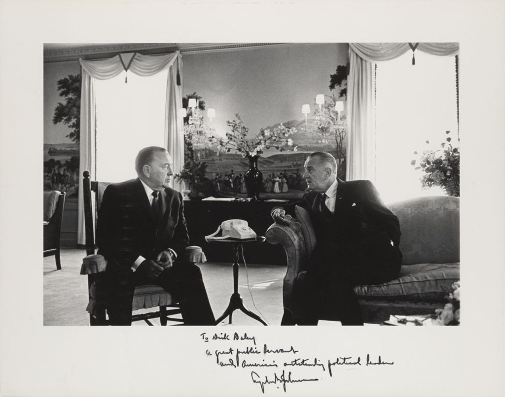 Miniature of Richard J. Daley and Lyndon B. Johnson seated together