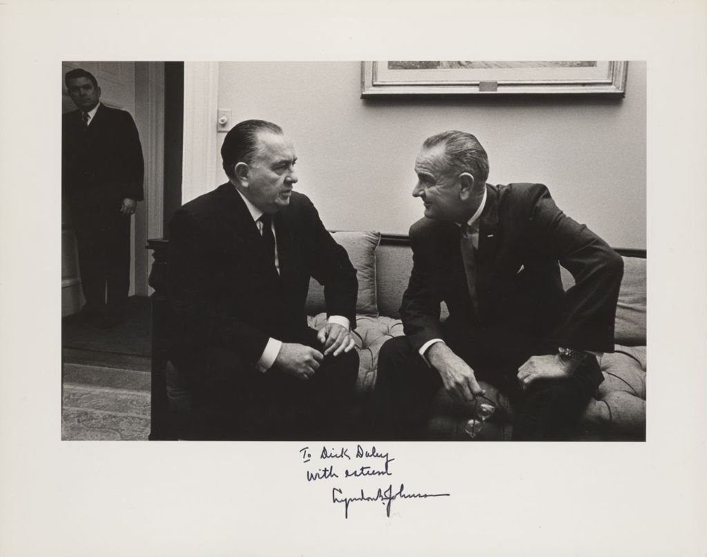 Miniature of Richard J. Daley and Lyndon B. Johnson in conversation