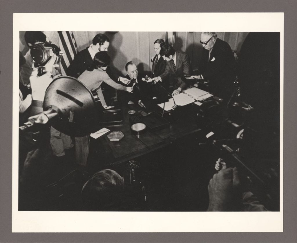 Reporters interviewing Richard J. Daley in his City Hall office