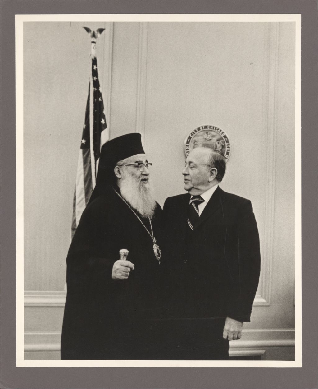 Miniature of Richard J. Daley with an Orthodox priest