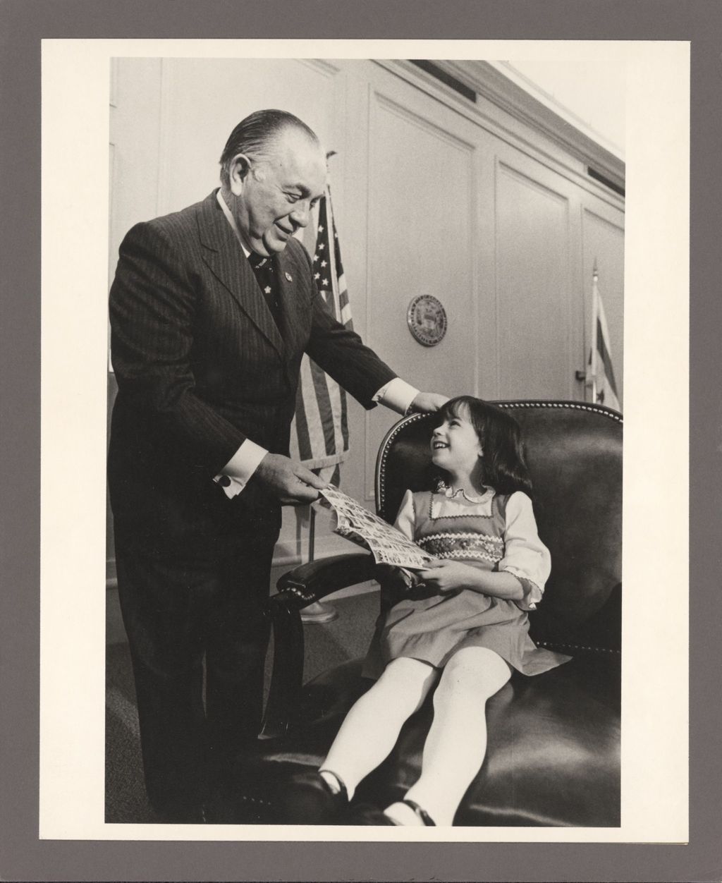 Richard J. Daley and young girl with Christmas Seals