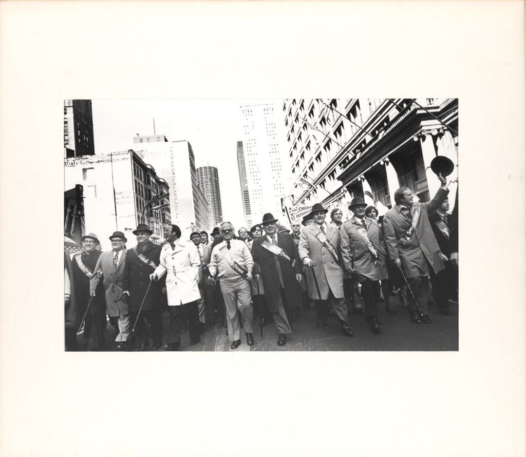 Richard J. Daley and others leading the St. Patrick's Day parade