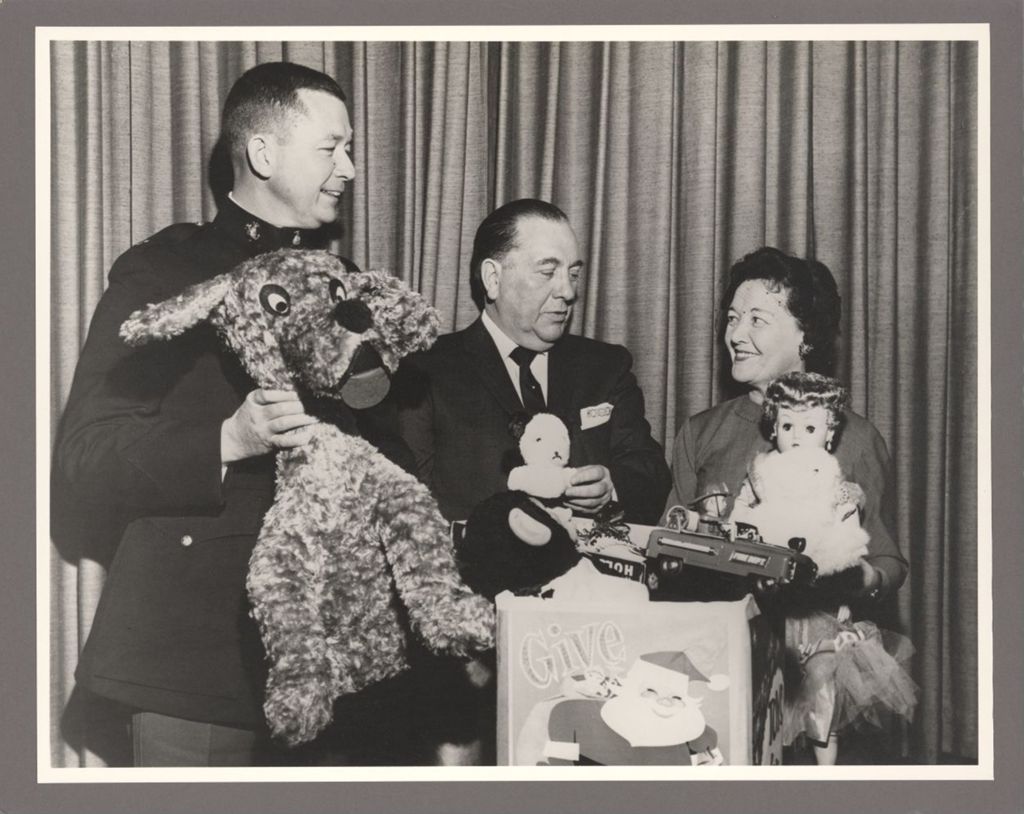 Miniature of Eleanor and Richard J. Daley with donations to Toys for Tots