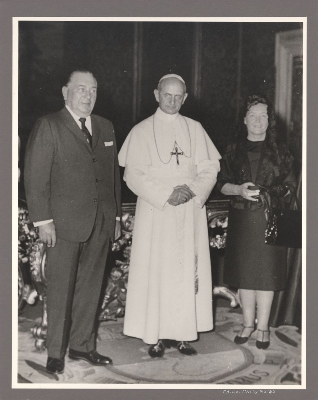 Miniature of Richard J. Daley and Eleanor Daley with Pope Paul VI in Rome