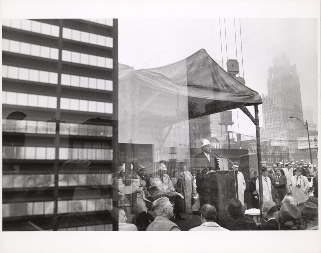 Richard J. Daley speaking from an outdoor podium