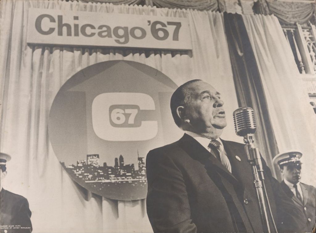 Miniature of Richard J. Daley speaking at a re-election campaign event