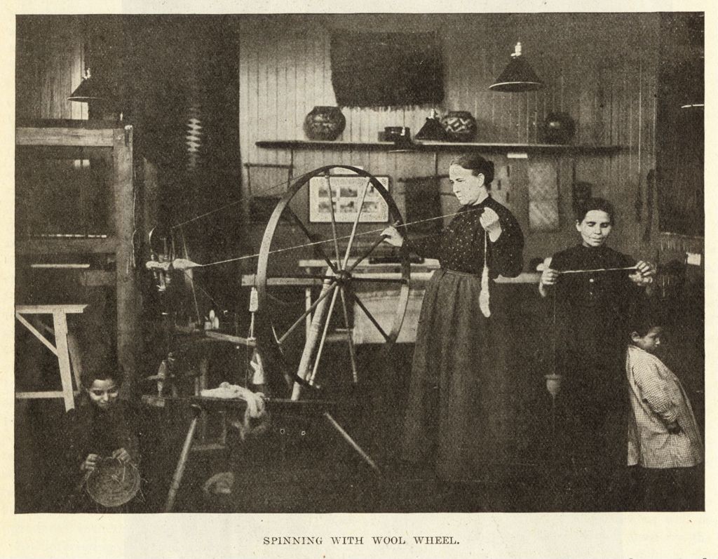 Spinning with wool wheel