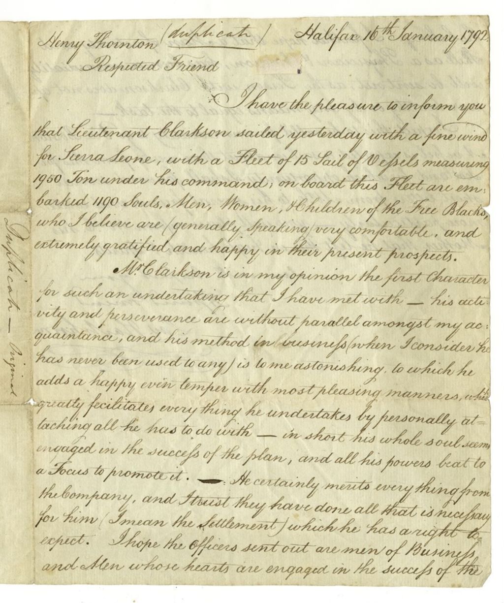 Miniature of Letter from Lawrence Hartshorne to Henry Thornton