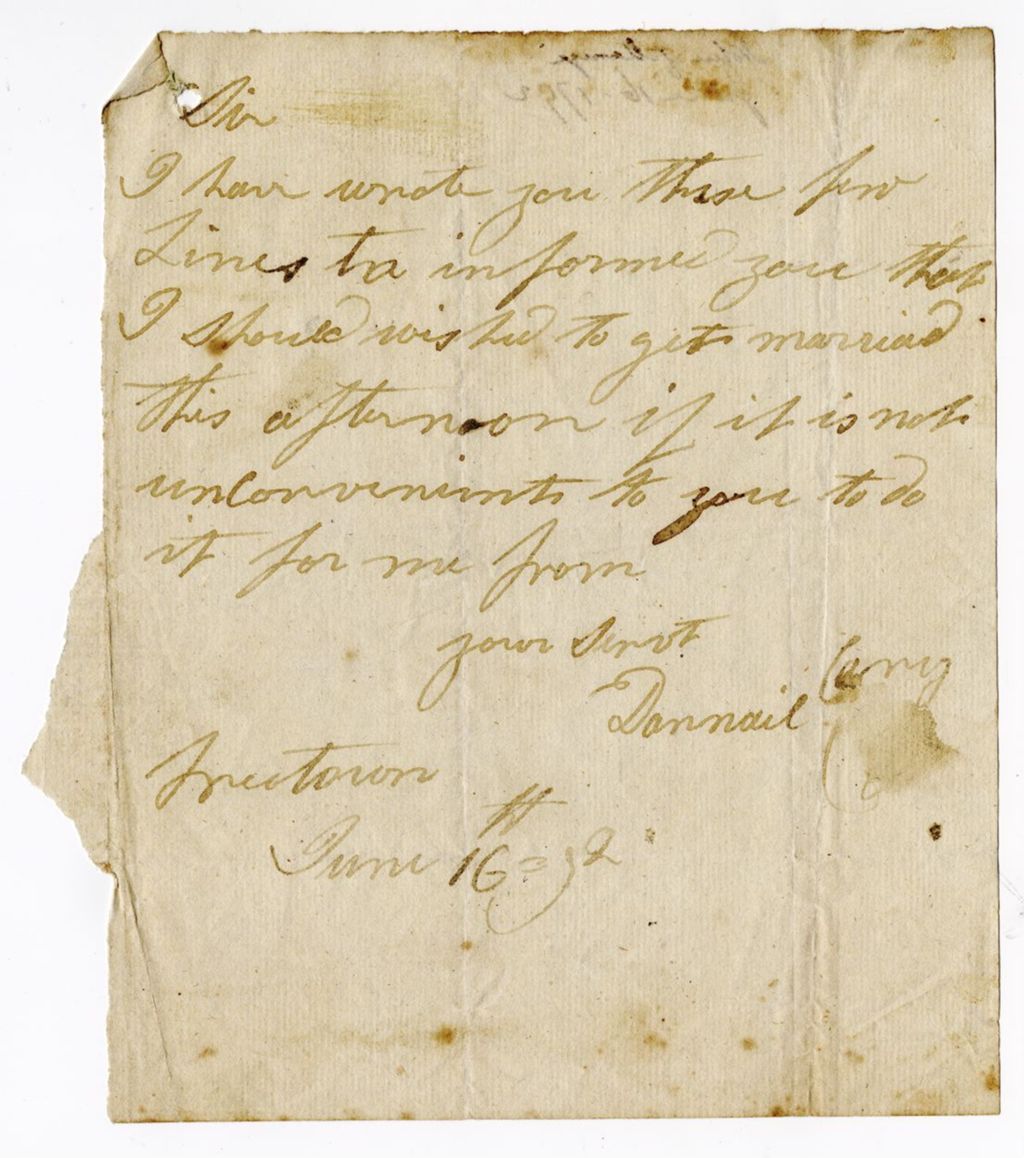 Miniature of Letter from Dannail Cany (?) to the Governor