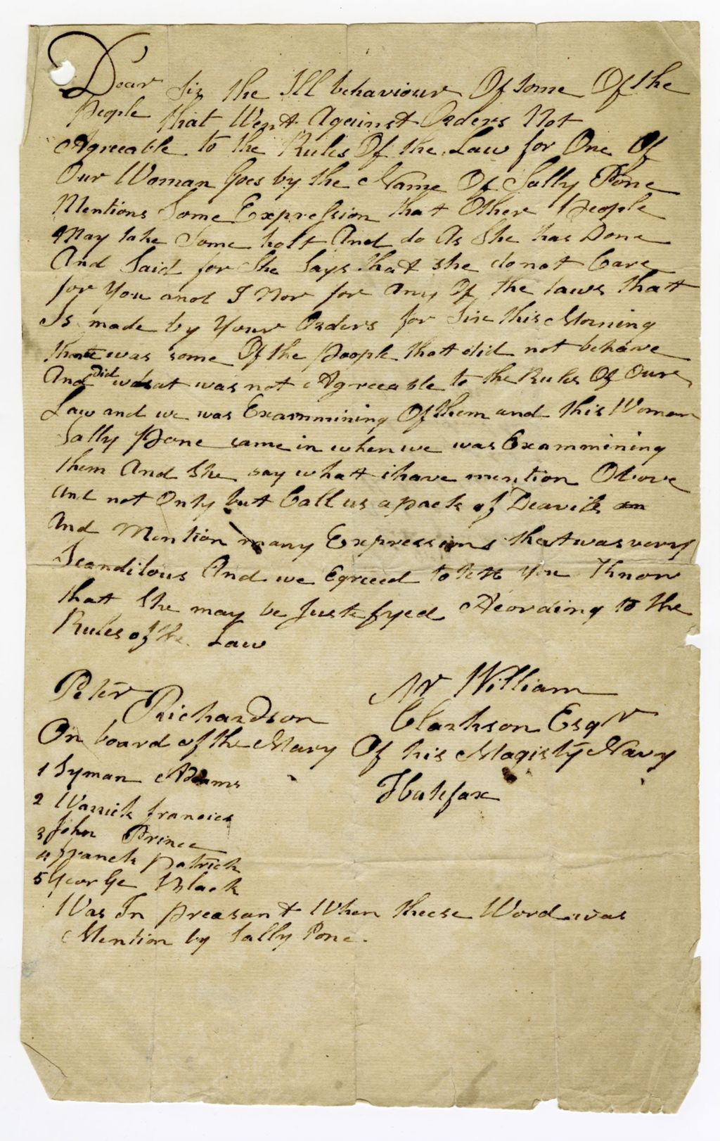 Letter from Peter Richards, one of the Black Captains