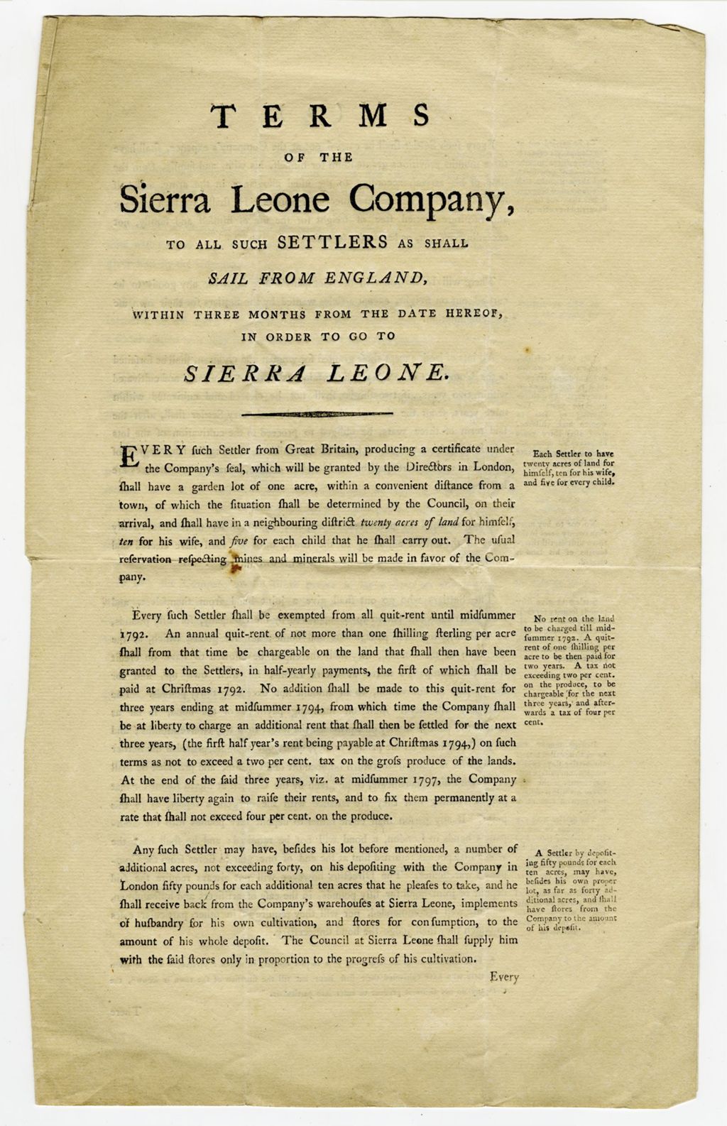 Terms of the Sierra Leone Company