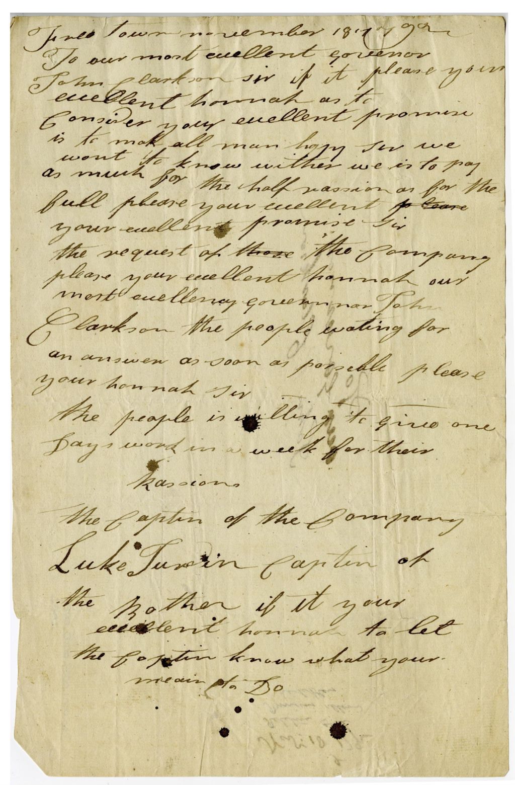 Miniature of Letter to John Clarkson, November 18, 1792