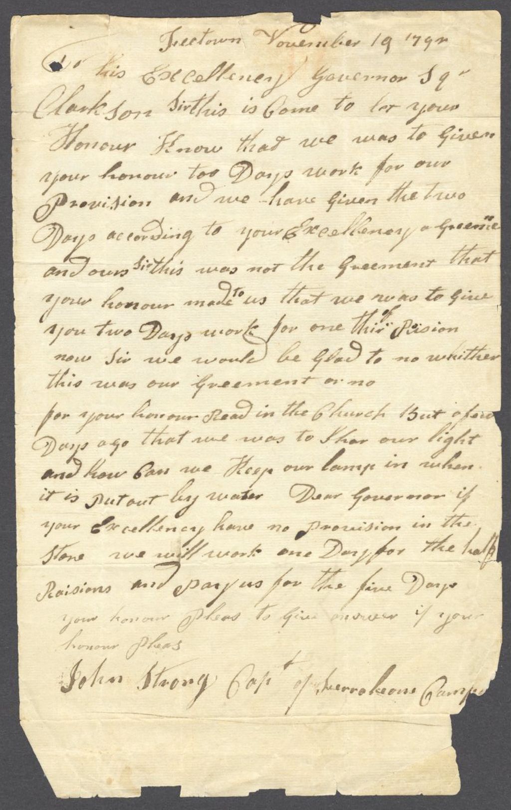 Miniature of Letter from John Strong to John Clarkson