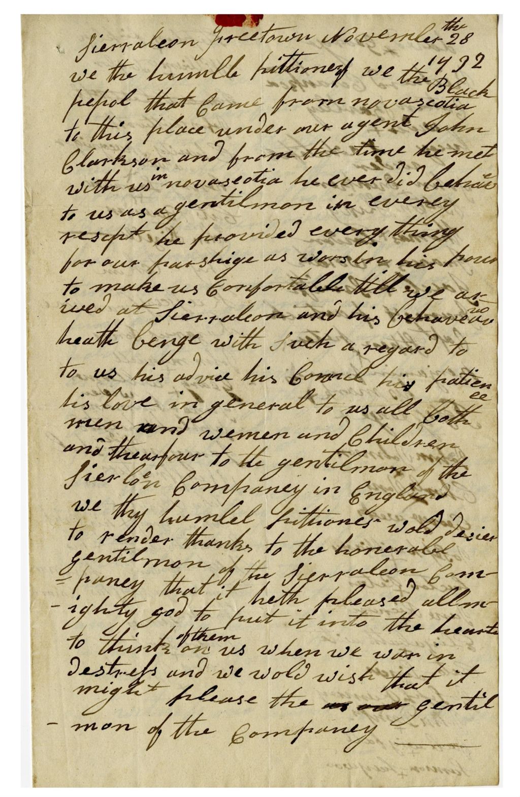 Letter from black petitioners to John Clarkson