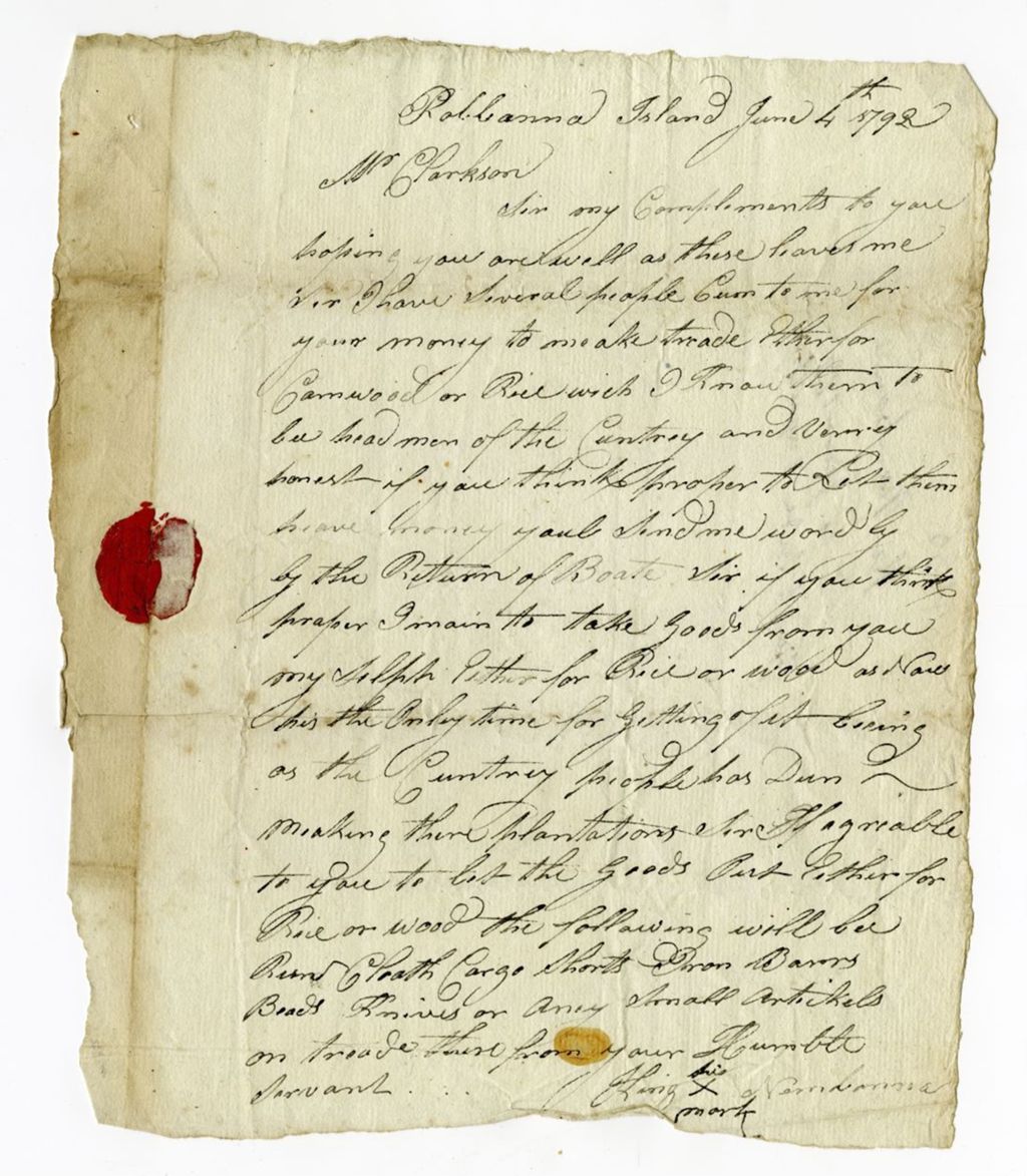 Miniature of Letter from King Naimbanna to John Clarkson, June 4, 1792