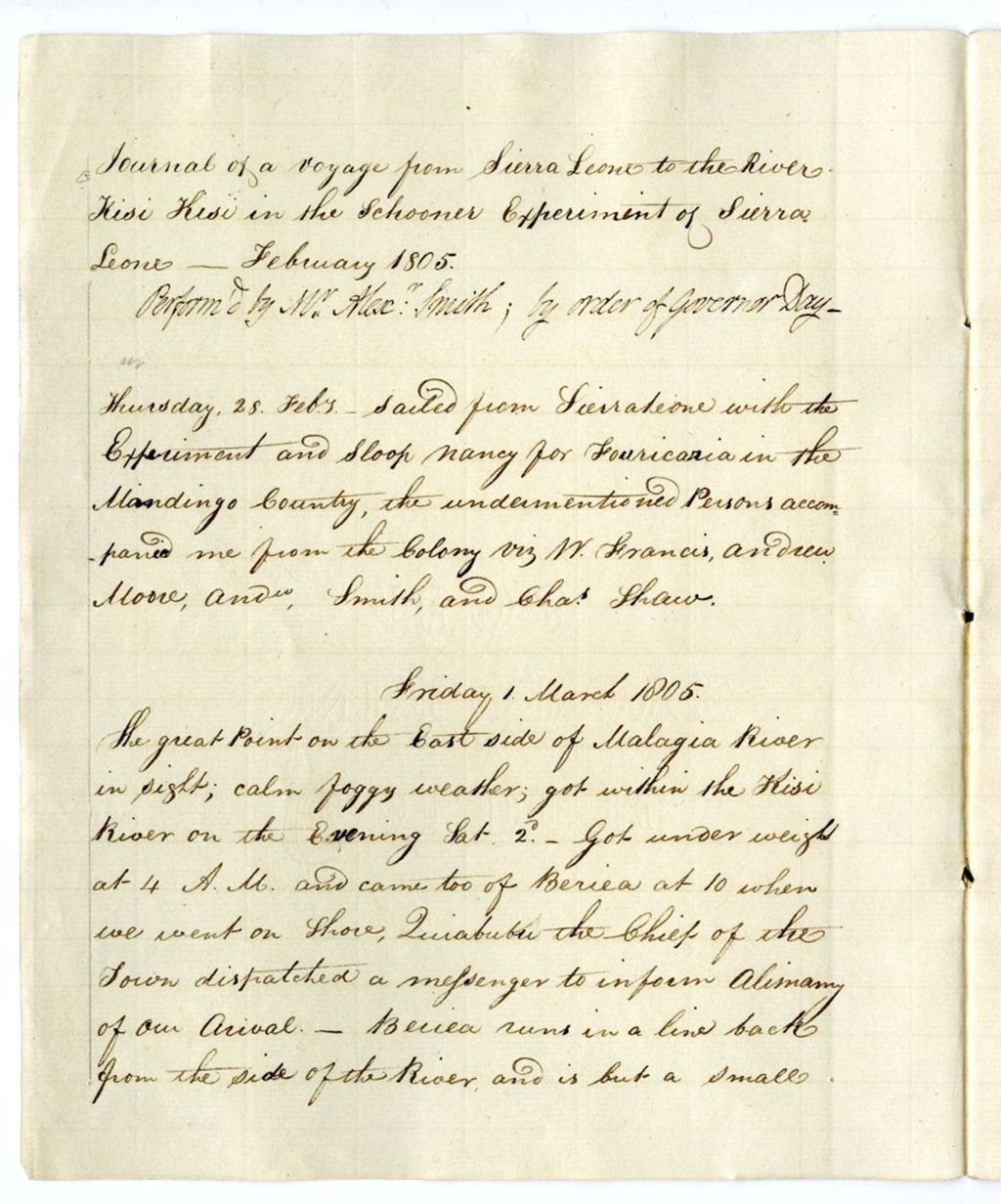 Extract from the journal of a voyage from Sierra Leone to the River Kisi Kisi, 1805
