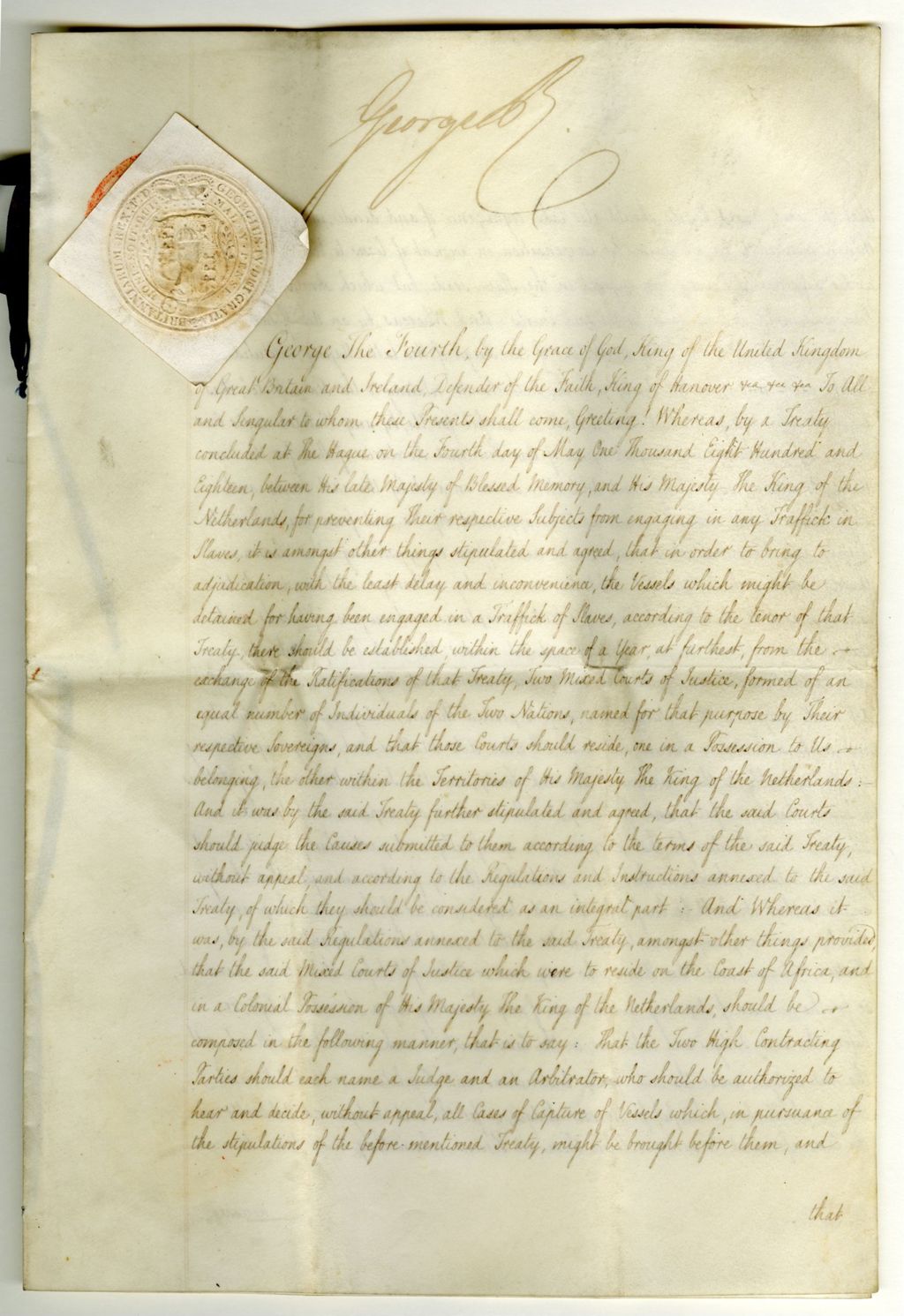 Royal Warrant, May 4, 1818, signed by George IV