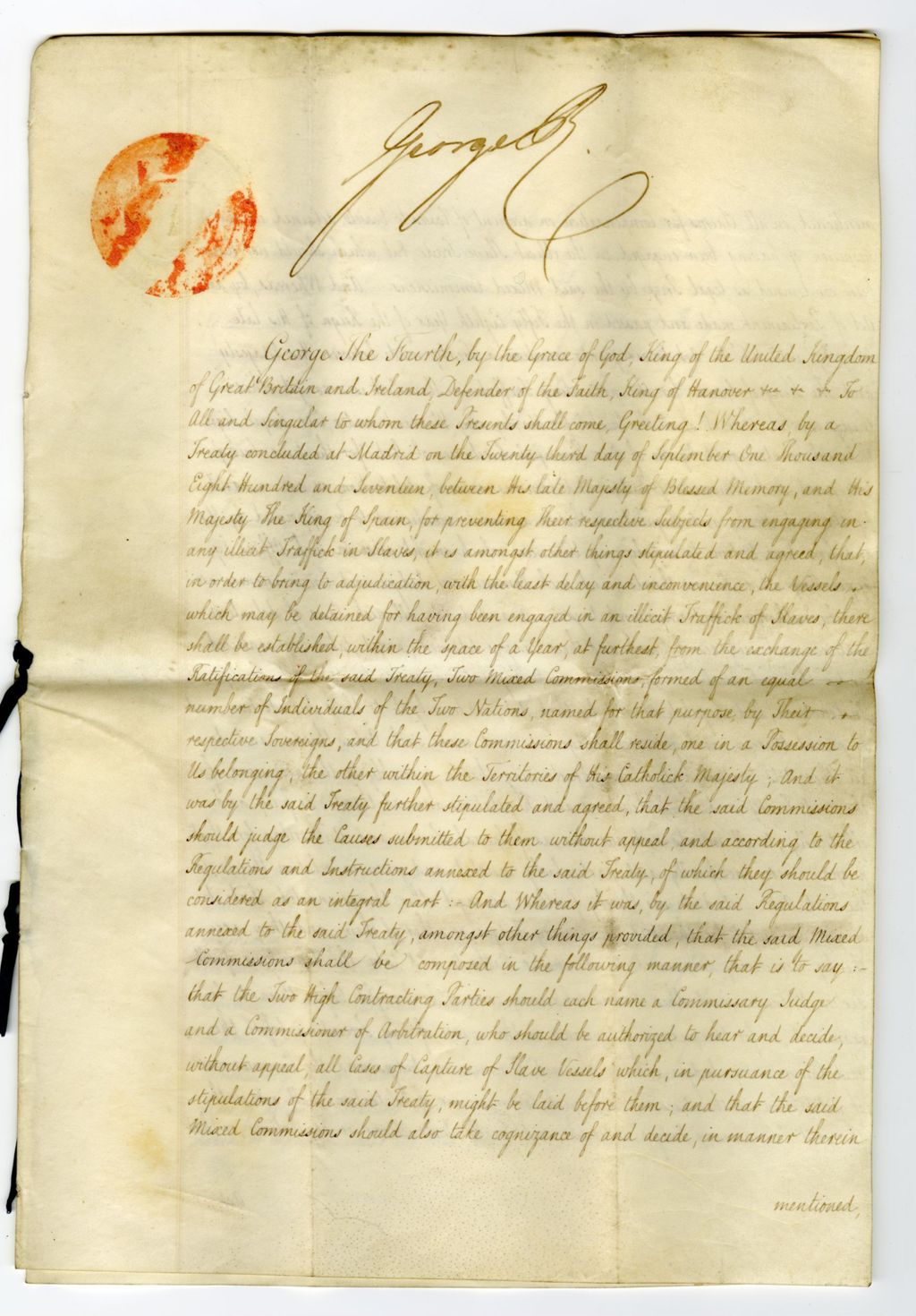 Royal Warrant, September 23, 1817, signed by George IV