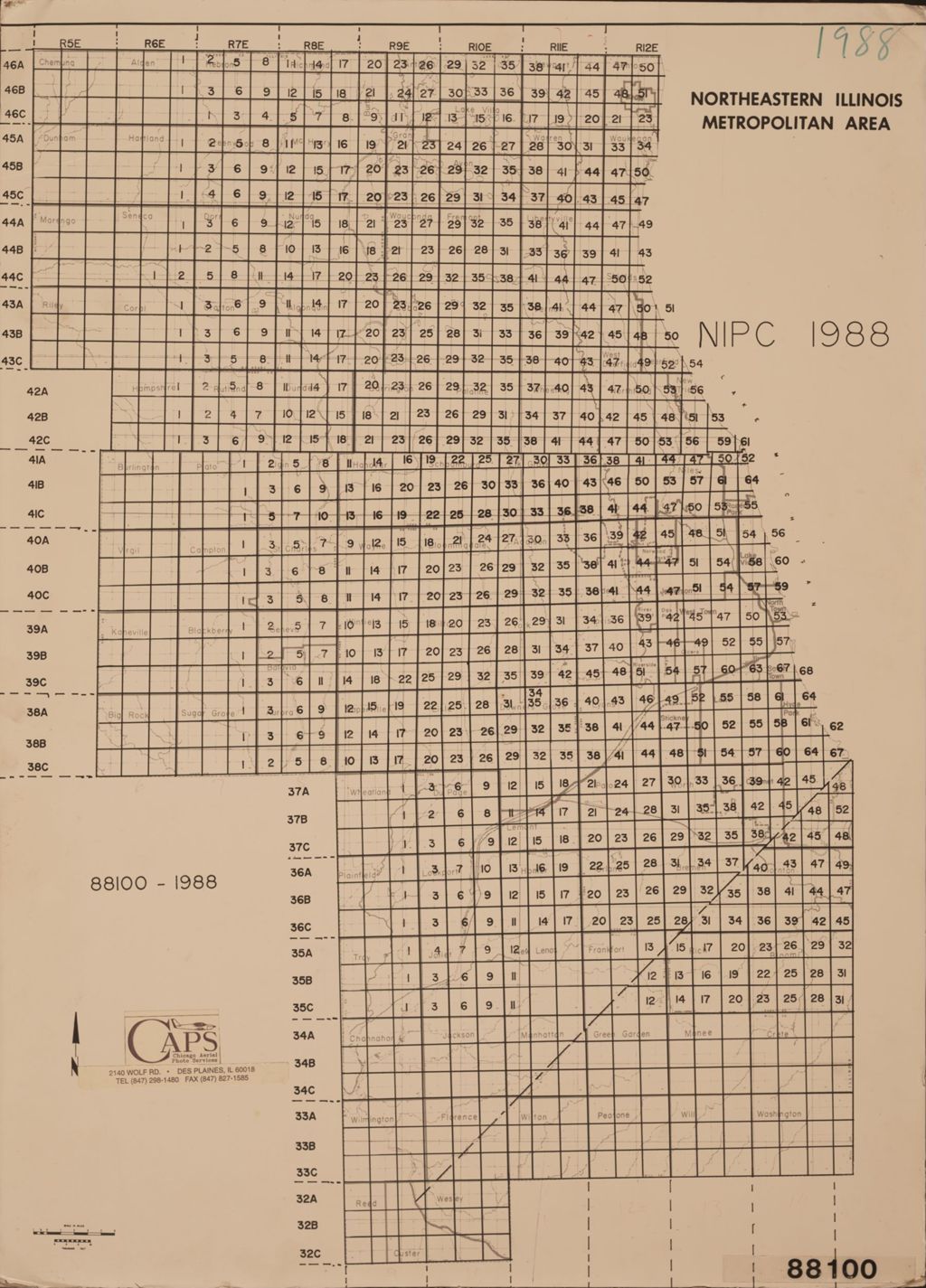 Miniature of Aerial survey index map for 1988 Northeastern Illinois Planning Commission survey (88100)