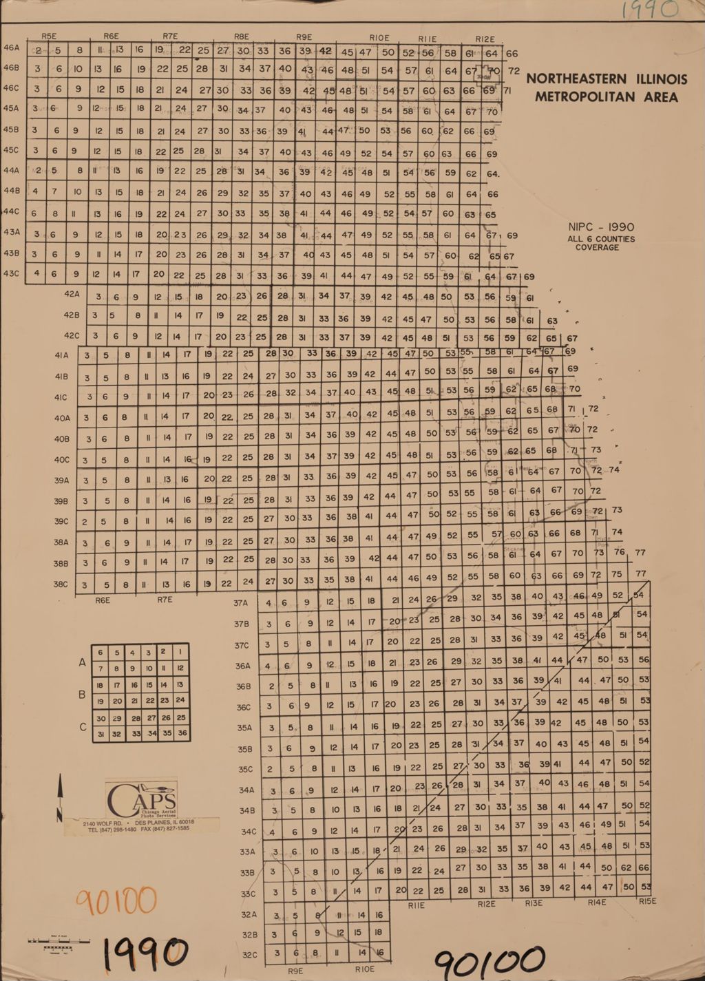 Miniature of Aerial survey index map for 1990 Northeastern Illinois Planning Commission Aerial Survey (90100)