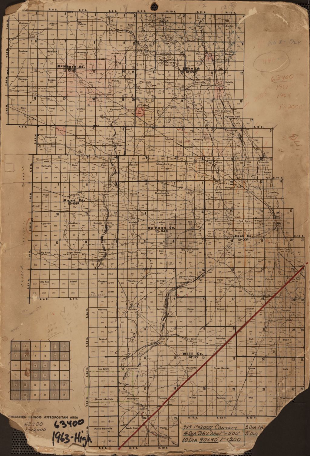 Miniature of Aerial survey index map for 1963-1964 Northeastern Illinois Aerial Survey (63400)