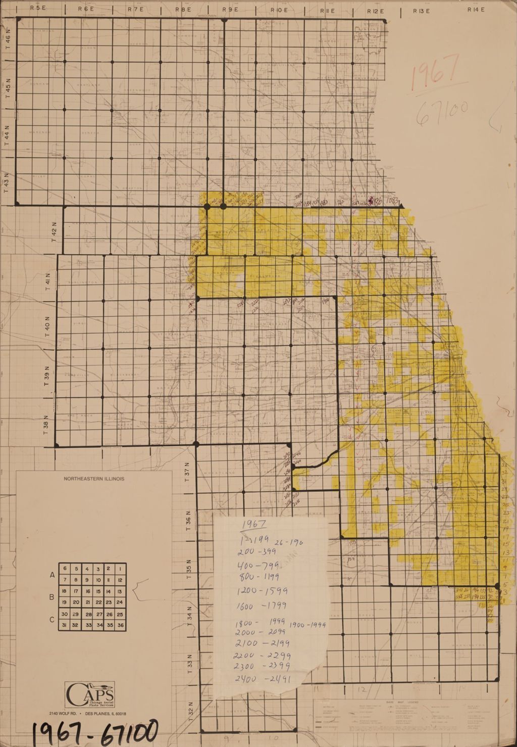 Miniature of Aerial survey index map for 1967 Cook County survey (67100)