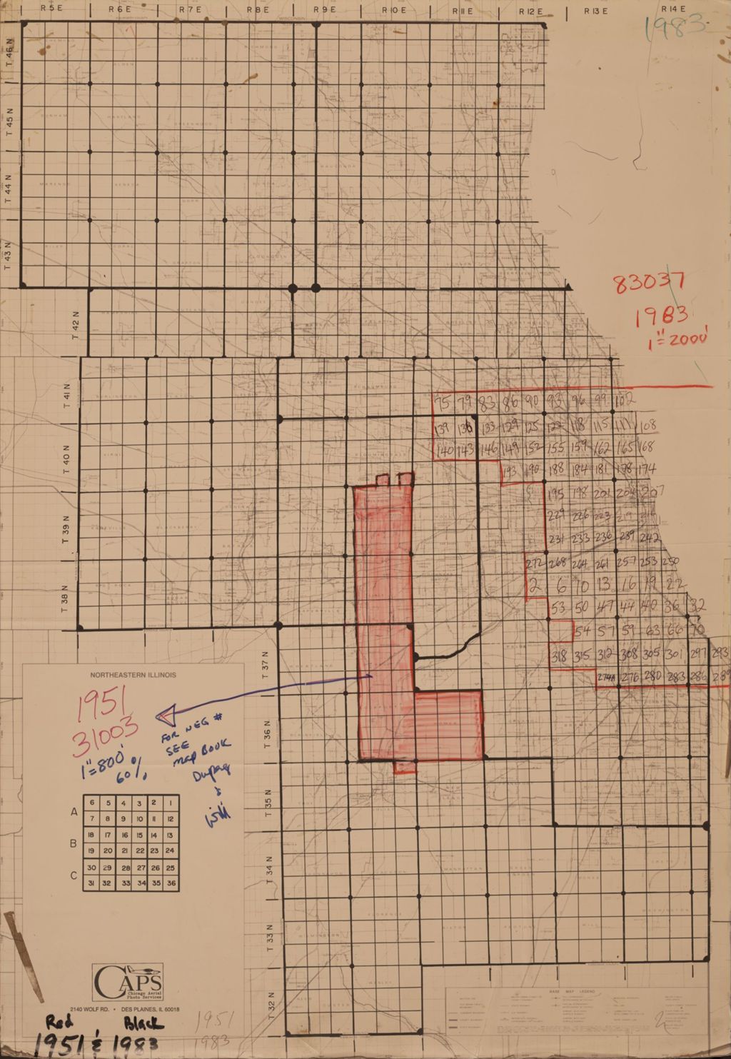 Miniature of Aerial survey index maps for 1951 and 1983 surveys of the Chicago area (31003 and 83037)