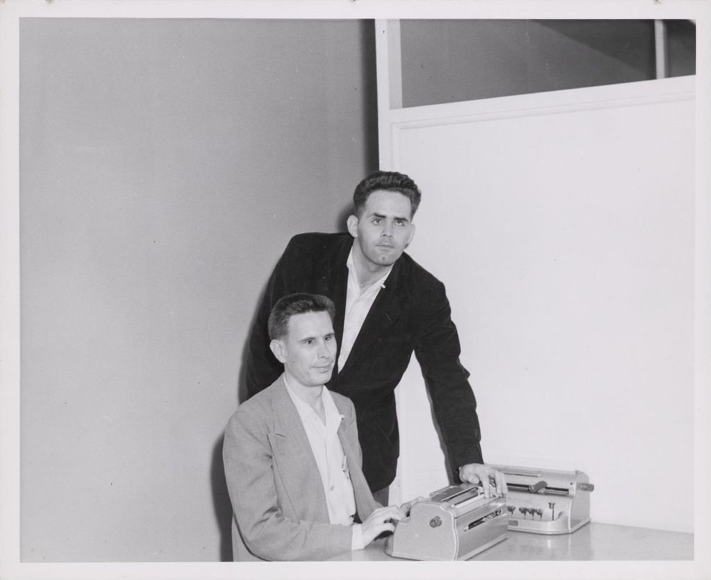 Miniature of Two men with braille typewriters