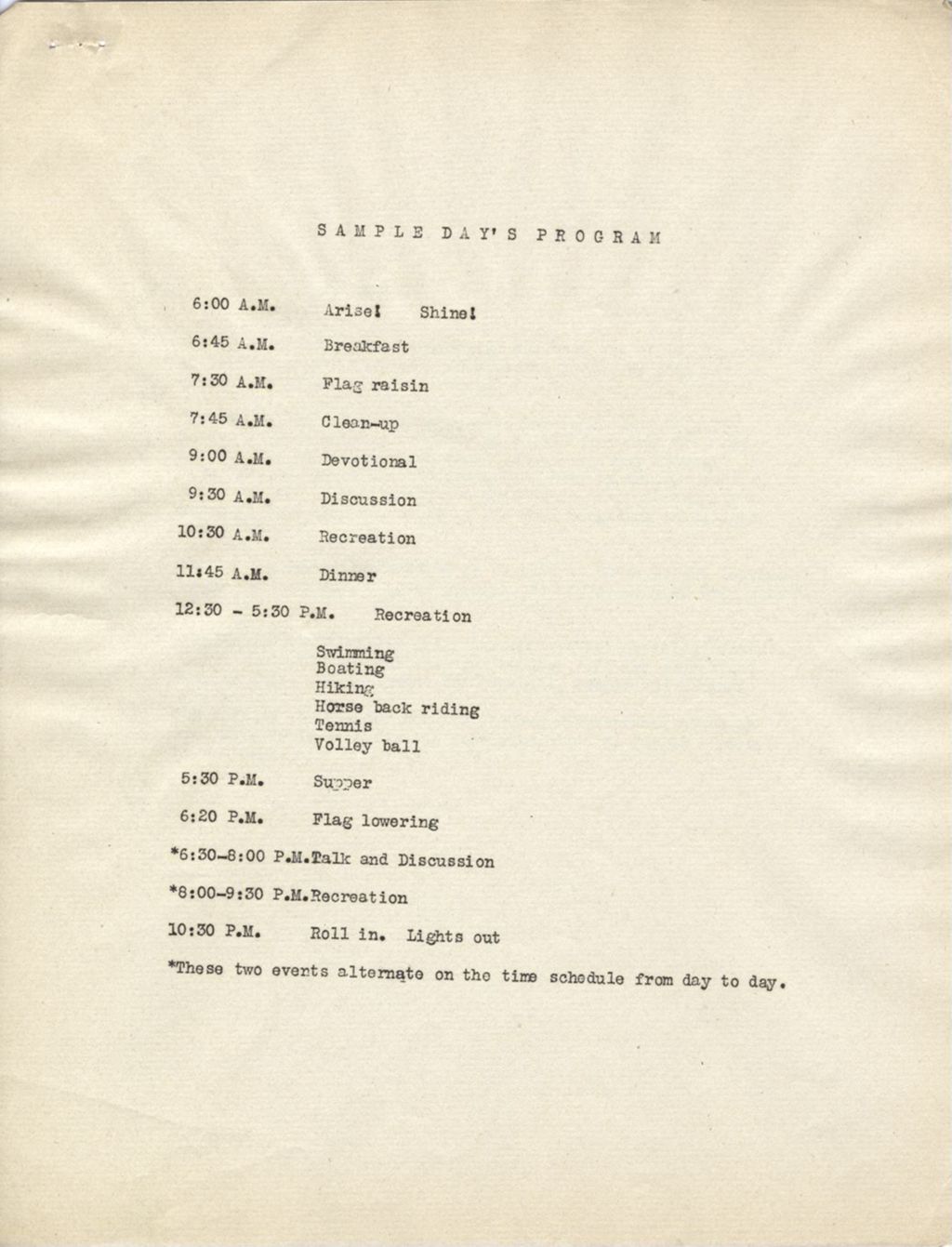 Conference program of lectures at Camp Gray, p. 2