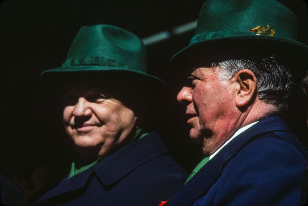 Miniature of St. Patrick's Day Parade reviewing stand, Richard J. Daley and Mike Howlett