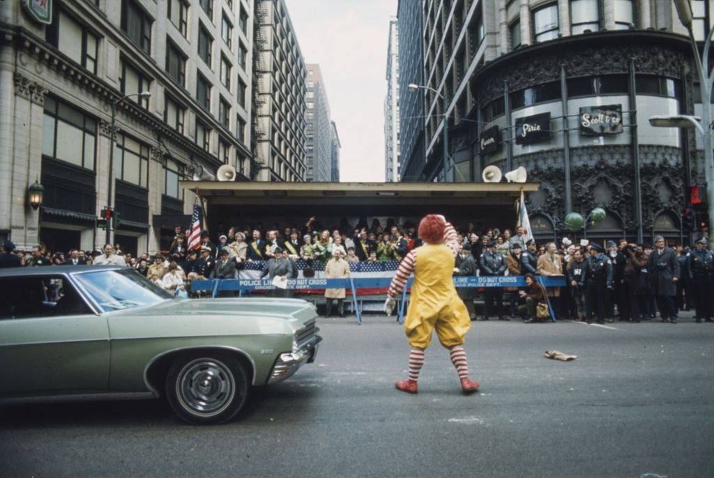 Miniature of St. Patrick's Day Parade reviewing stand, Ronald McDonald in front