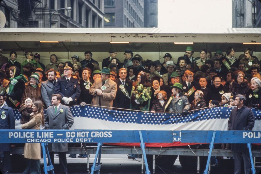 Miniature of St. Patrick's Day Parade reviewing stand, Richard J. Daley and others