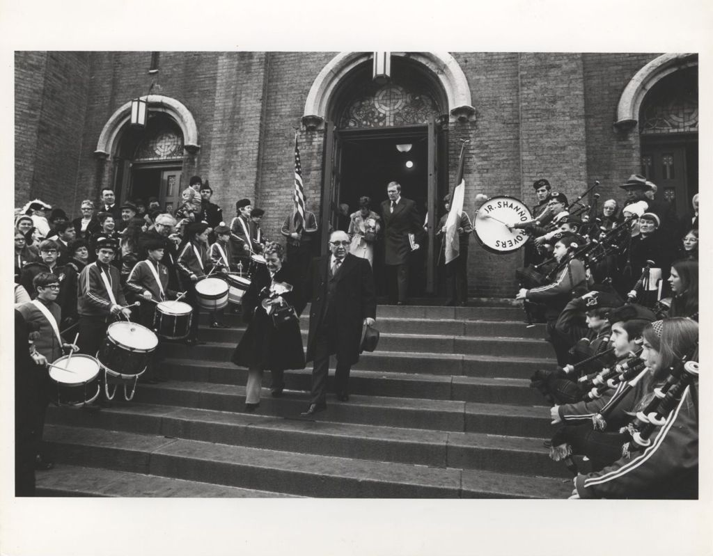 Miniature of St. Patrick's Day, Eleanor and Richard J. Daley leaving church