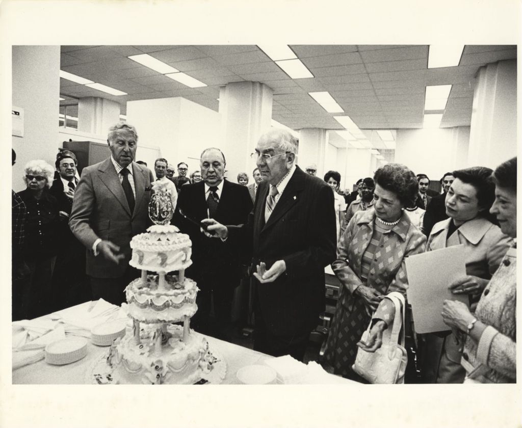 Miniature of Marshall Korshak and Richard J. Daley with a cake